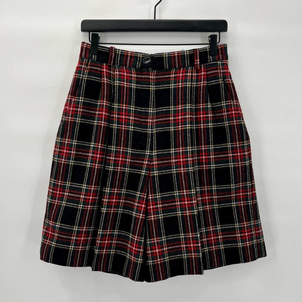 Vintage Norton McNaughton Tartan Plaid High Rise Wool Shorts size 14 Red Black